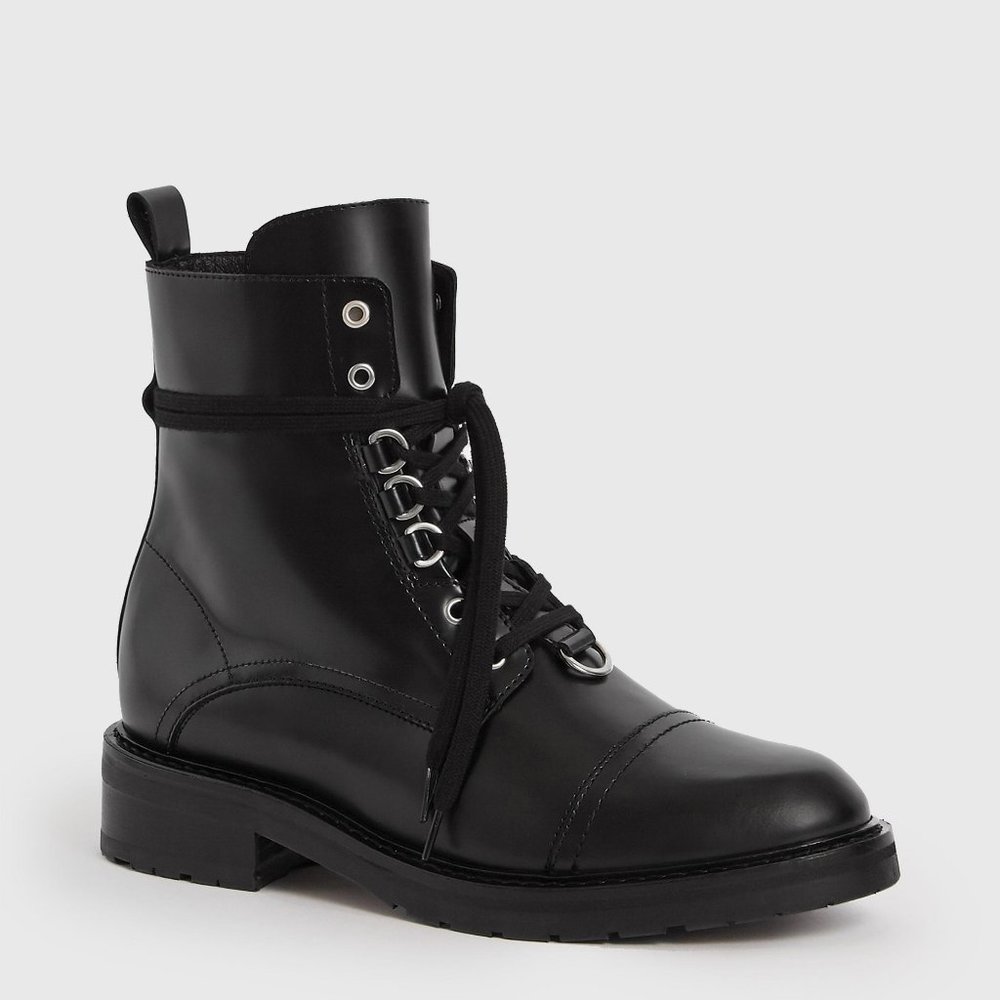 AllSaints Black Women's Leather Lira Hiker Black Boots Size 37 EU 7 US